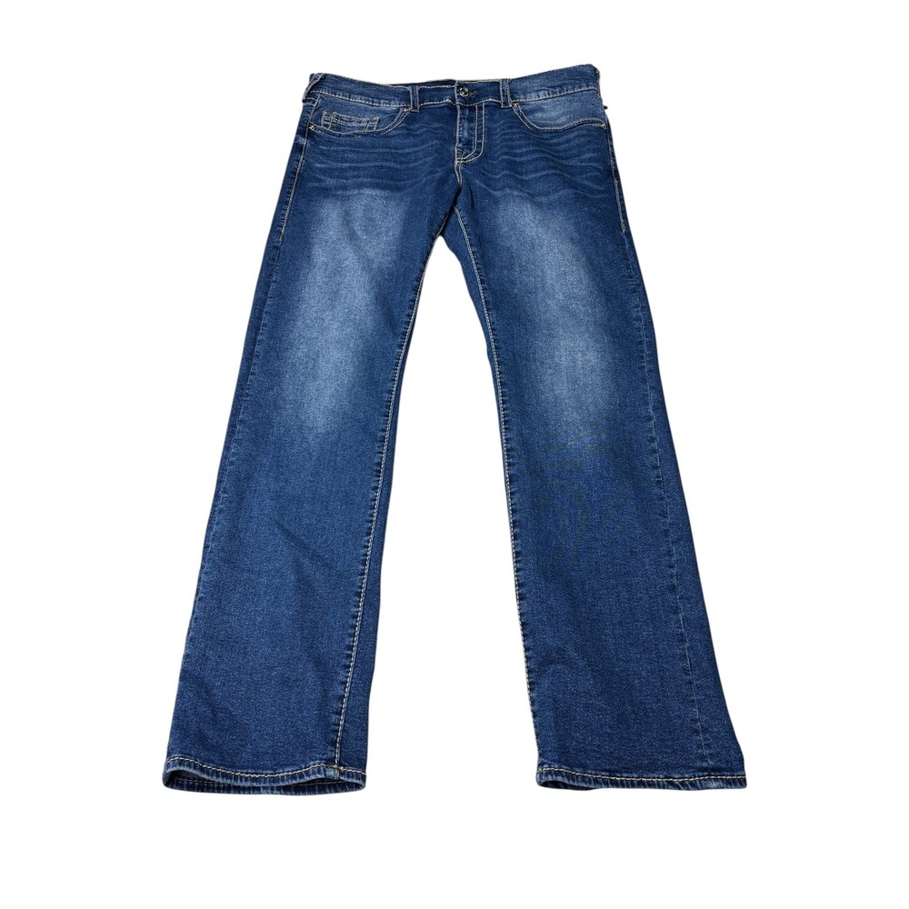 True Religion Ricky Big T Relaxed Straight Blue Jeans Mens 38X33 Medium Wash